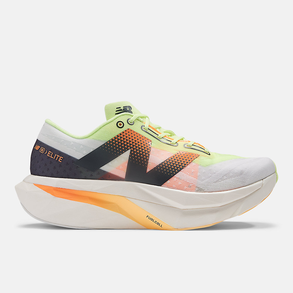 New Balance FuelCell SuperComp Elite v4 Shoes White with Bleached Lime Glo and Hot Mango